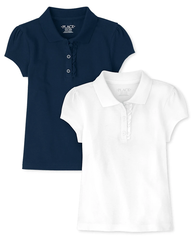 Lot de polos en piqué extensible doux à volants pour uniformes filles