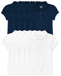 Girls Uniform Ruffle Soft Stretch Pique Polo 10-Pack