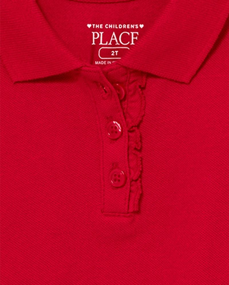 Toddler Girls Uniform Ruffle Soft Stretch Pique Polo -Pack