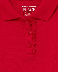 Toddler Girls Uniform Ruffle Soft Stretch Pique Polo -Pack
