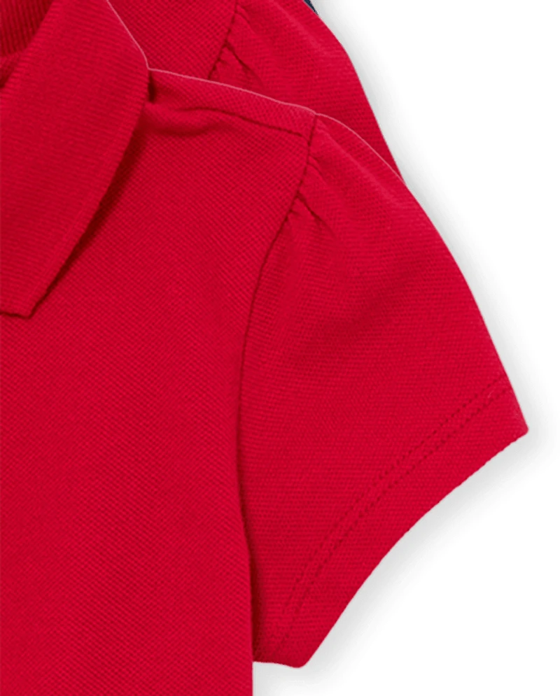 Toddler Girls Uniform Ruffle Soft Stretch Pique Polo -Pack