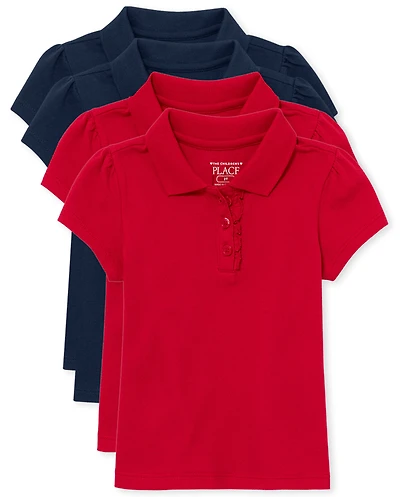 Toddler Girls Uniform Ruffle Soft Stretch Pique Polo -Pack