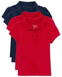 Toddler Girls Uniform Ruffle Soft Stretch Pique Polo -Pack