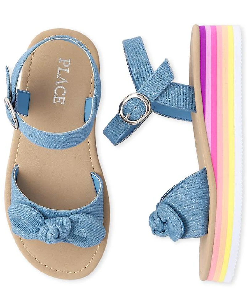 Girls Sparkle Denim Platform Sandals