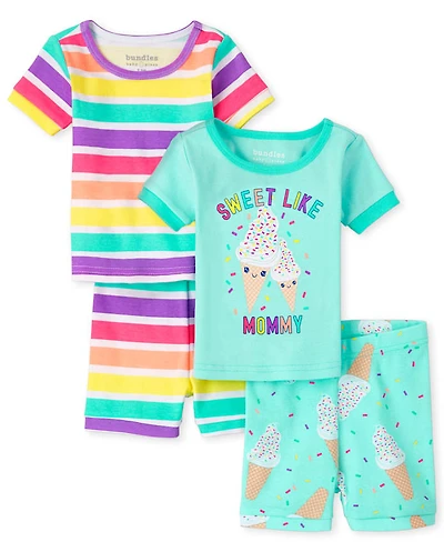Baby And Toddler Girls Ice Cream Snug Fit Cotton Pajamas 2-Pack