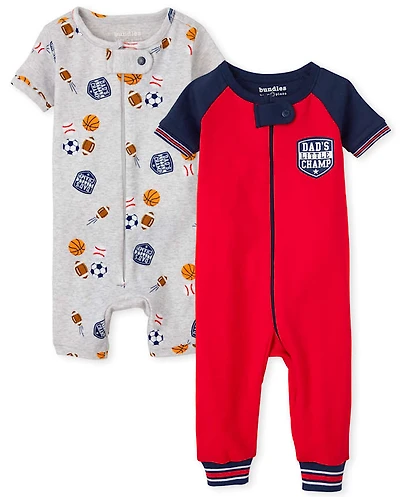 Baby And Toddler Boys Sports Snug Fit Cotton One Piece Pajamas 2-Pack