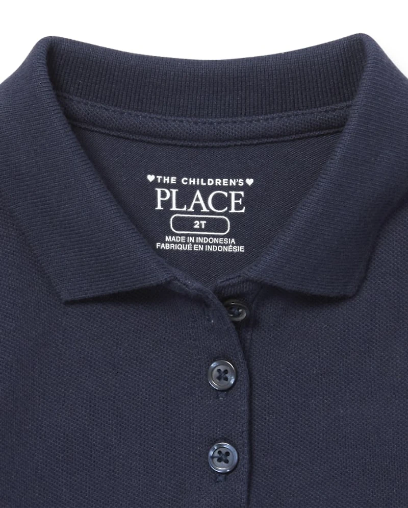 Toddler Girls Uniform Ruffle Soft Pique Polo Dress 2-Pack