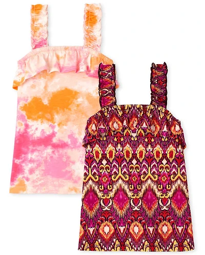 Lot de 2 débardeurs imprimés à volants pour fille