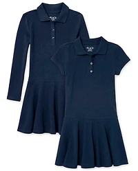 Girls Uniform Soft Pique Polo Dress 2-Pack