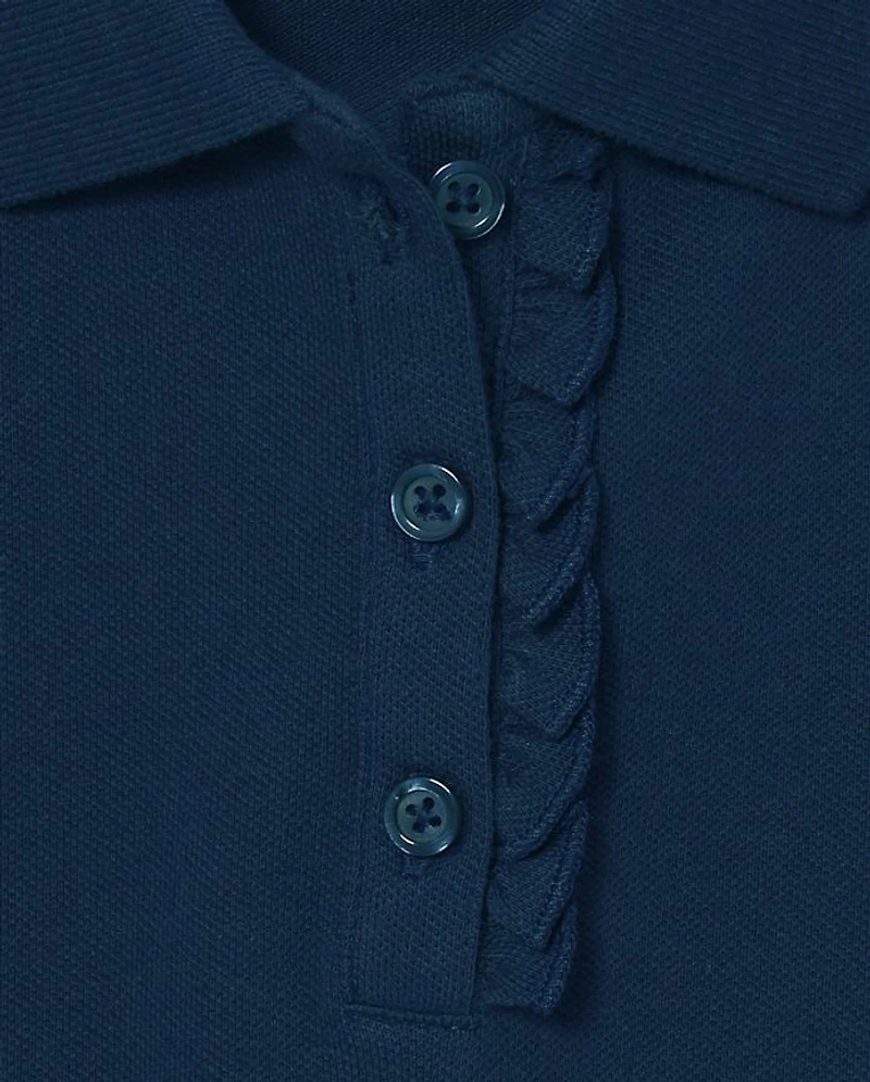 Girls Uniform Ruffle Soft Stretch Pique Polo 4-Pack - Plus