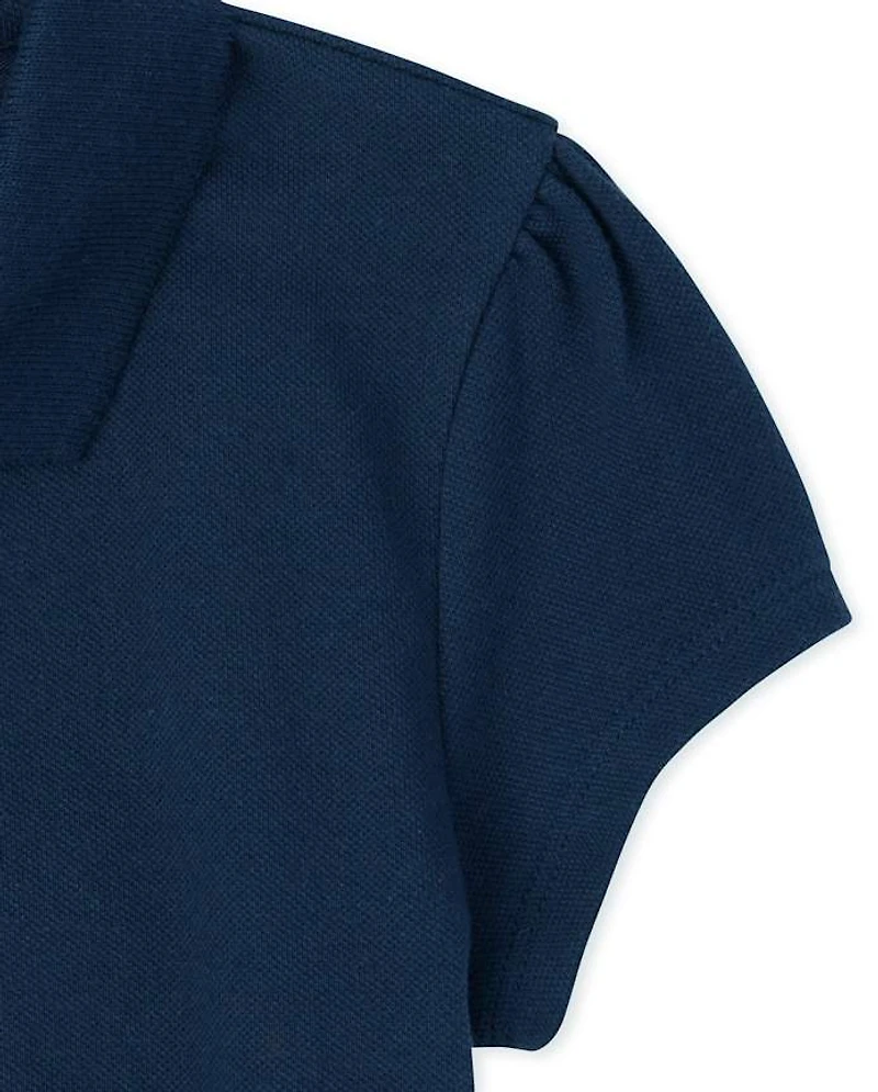 Girls Uniform Ruffle Soft Stretch Pique Polo 4-Pack - Plus