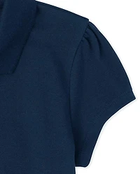 Girls Uniform Ruffle Soft Stretch Pique Polo 4-Pack - Plus