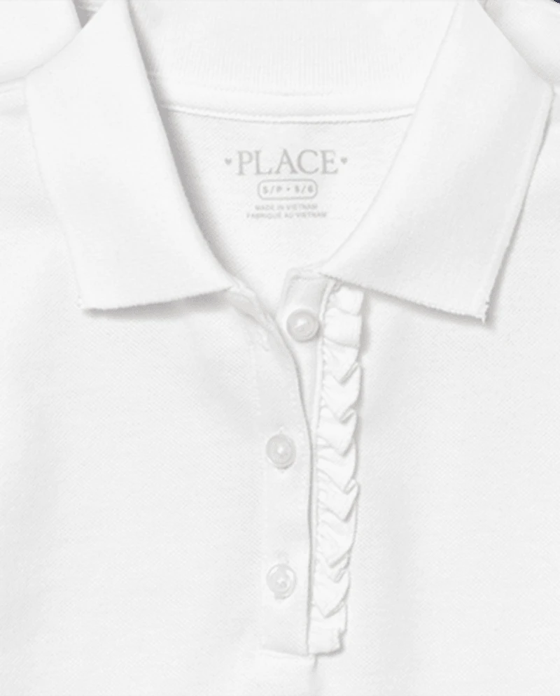 Girls Uniform Ruffle Soft Stretch Pique Polo 4-Pack - Plus