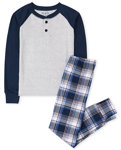 Boys Raglan Plaid Snug Fit Cotton Pajamas