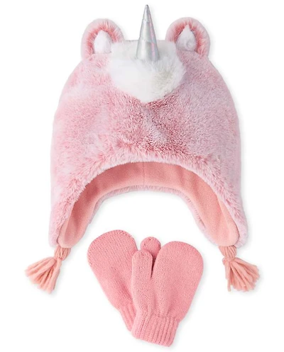 Toddler Girls Unicorn Hat And Mittens Set