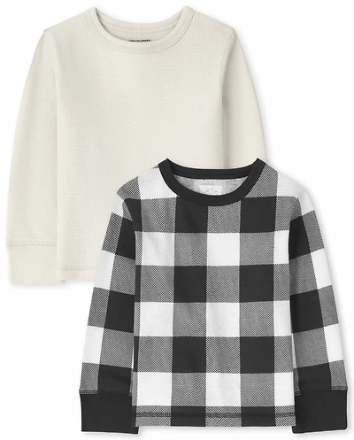 Toddler Boys Buffalo Plaid Thermal Top 2-Pack