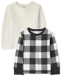 Toddler Boys Buffalo Plaid Thermal Top 2-Pack