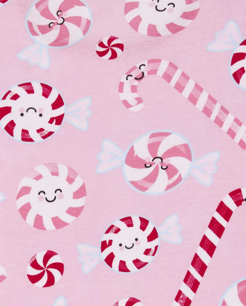 Girls Christmas Candy Cane Snug Fit Cotton Pajamas