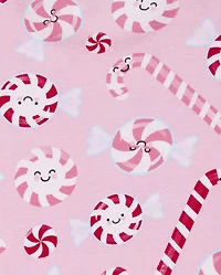 Girls Christmas Candy Cane Snug Fit Cotton Pajamas