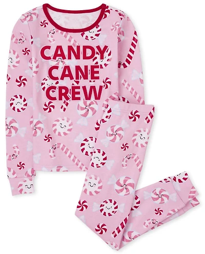 Girls Christmas Candy Cane Snug Fit Cotton Pajamas