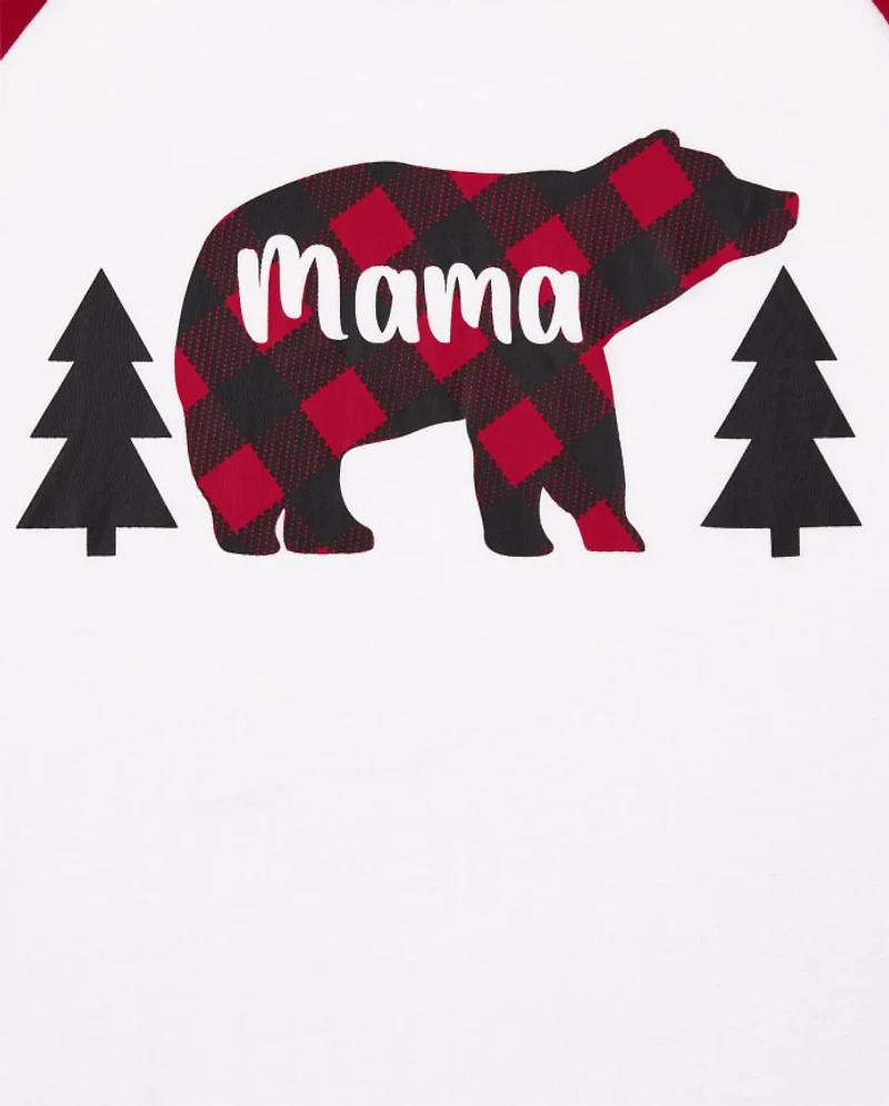 Womens Matching Family Bear Buffalo Plaid Cotton And Fleece Pajamas