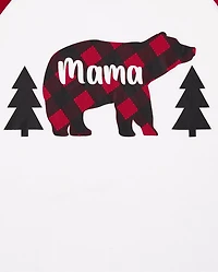 Womens Matching Family Bear Buffalo Plaid Cotton And Fleece Pajamas