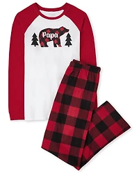 Mens Matching Family Bear Buffalo Plaid Cotton And Fleece Pajamas