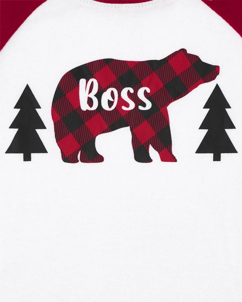 Kids Matching Family Bear Buffalo Plaid Snug Fit Cotton And Fleece Pajamas