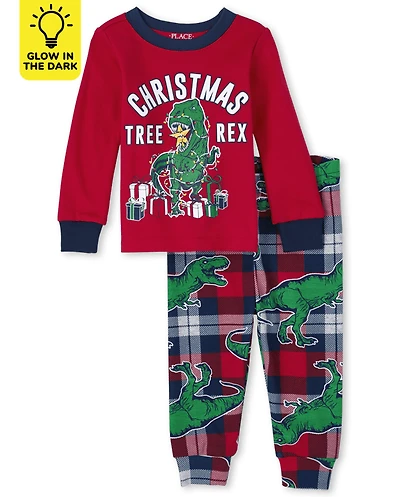 Baby And Toddler Matching Family Glow Christmas Tree-Rex Snug Fit Cotton Pajamas