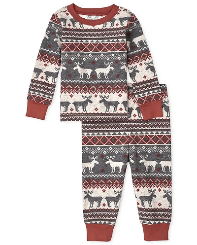 Baby And Toddler Matching Family Thermal Reindeer Fairisle Snug Fit Cotton Pajamas