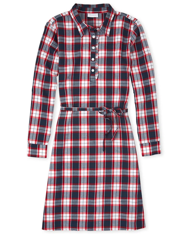 Womens Matching Family Plaid Shirt Dress