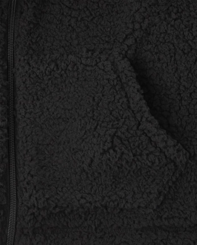 Womens Mommy And Me Cat Sherpa Zip-Up Hoodie