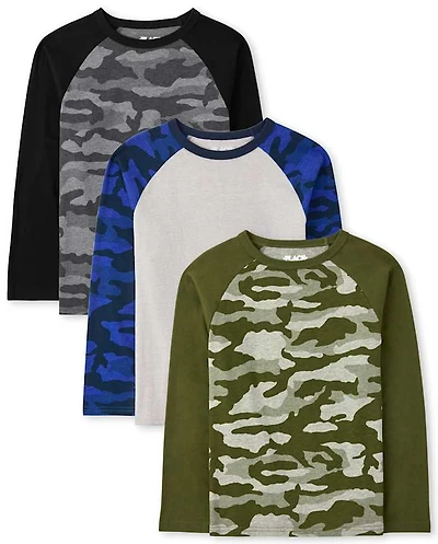 Boys Camo Raglan Top 3-Pack