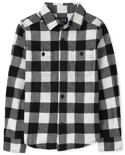 Boys Matching Family Buffalo Plaid Flannel Button Up Shirt