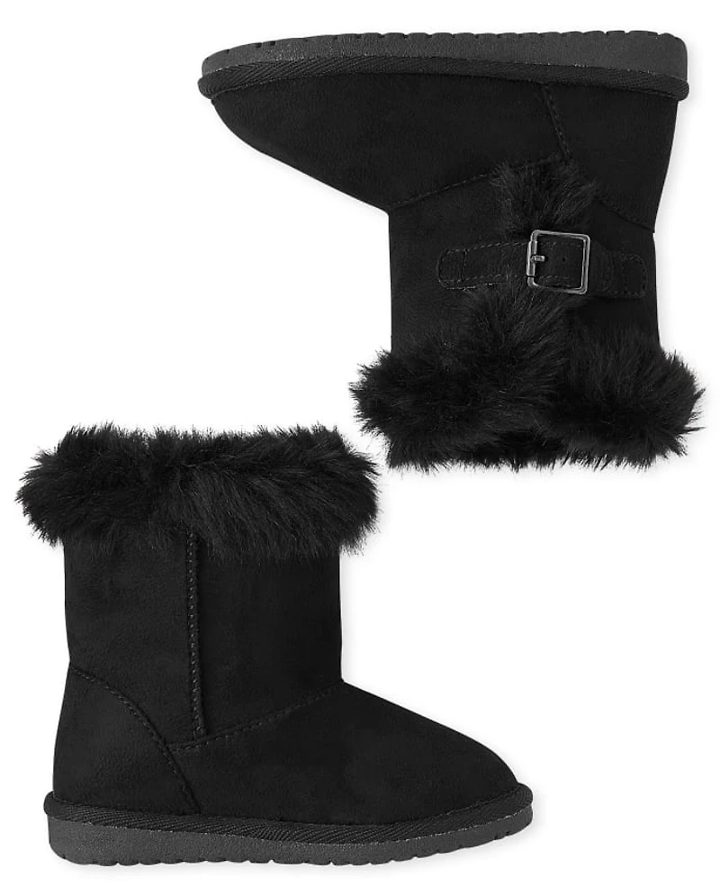 Toddler Girls Buckle Faux Suede Boots
