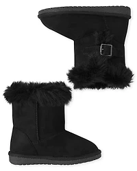 Toddler Girls Buckle Faux Suede Boots