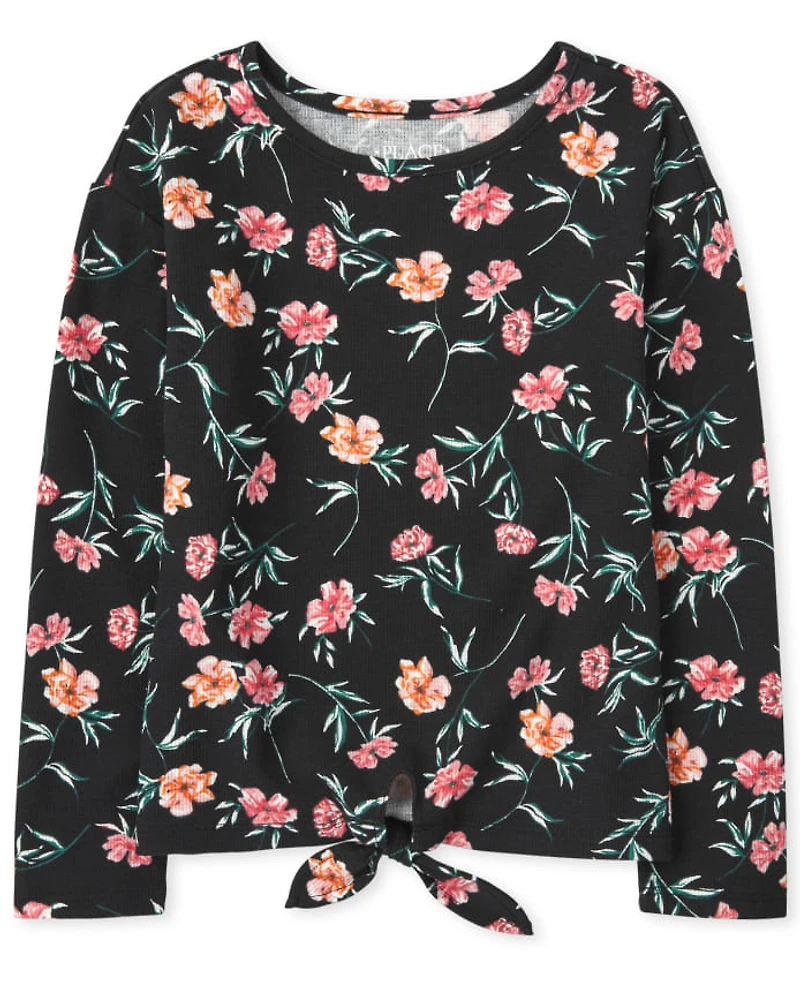 Girls Tie Front Thermal Top