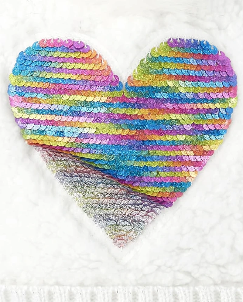 Girls Heart Flip Sequin Pom Beanie