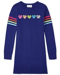 Girls Rainbow Heart Sweater Dress