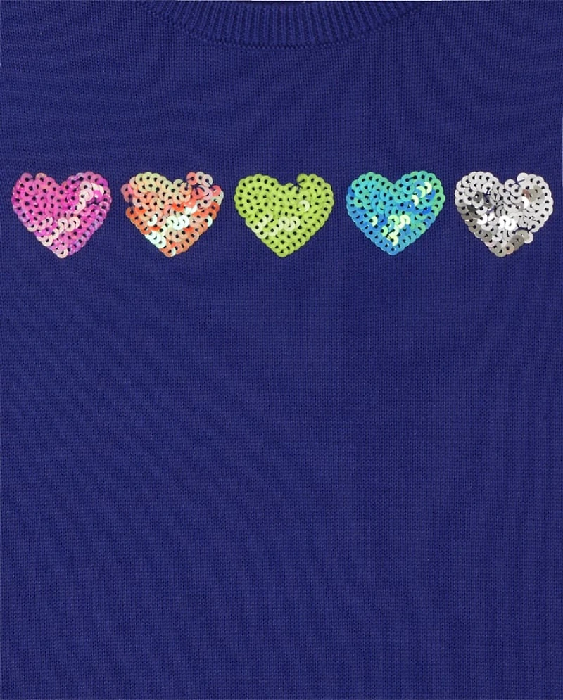 Girls Rainbow Heart Sweater Dress