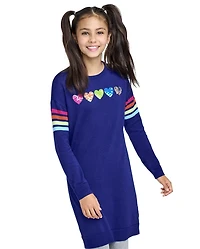 Girls Rainbow Heart Sweater Dress