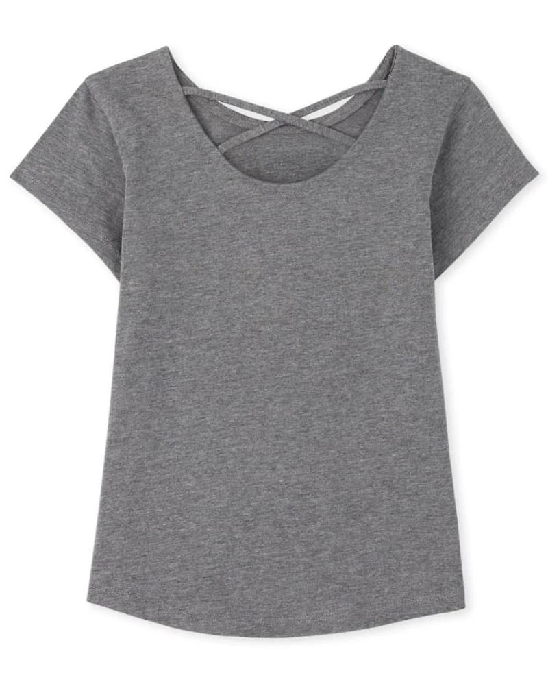 Girls Sequin Graphic Cross Back Top