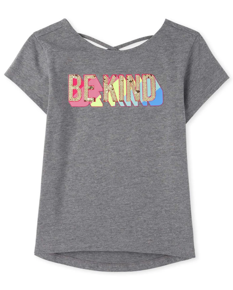 Girls Sequin Graphic Cross Back Top