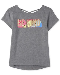 Girls Sequin Graphic Cross Back Top