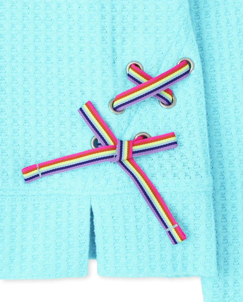 Girls Rainbow Lace Up Lightweight Sweater Top