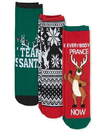 Boys Reindeer Crew Socks 3-Pack