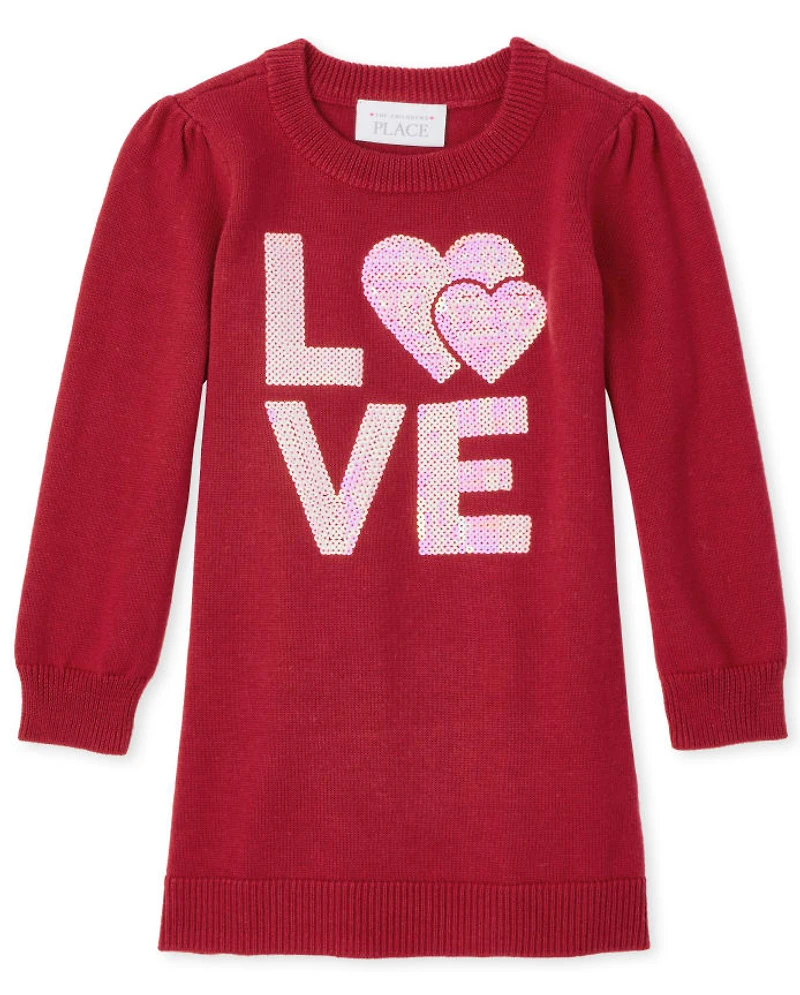 Baby And Toddler Girls Sequin Love Sweater Dress