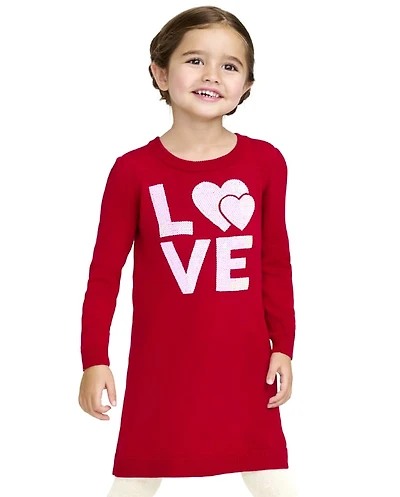 Baby And Toddler Girls Sequin Love Sweater Dress