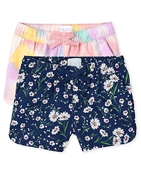 Girls Print Twill Pull On Shorts 2-Pack