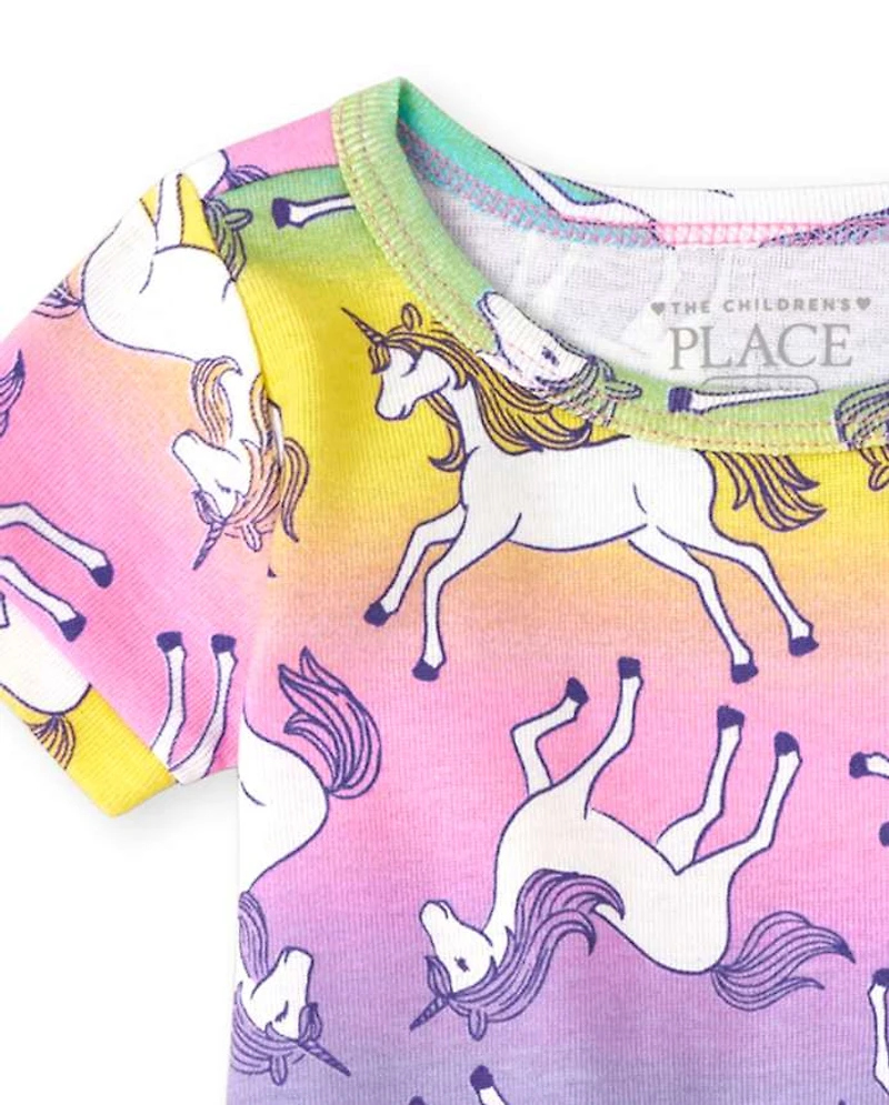 Pyjama en coton ajusté licorne arc-en-ciel pour bébés et petites filles